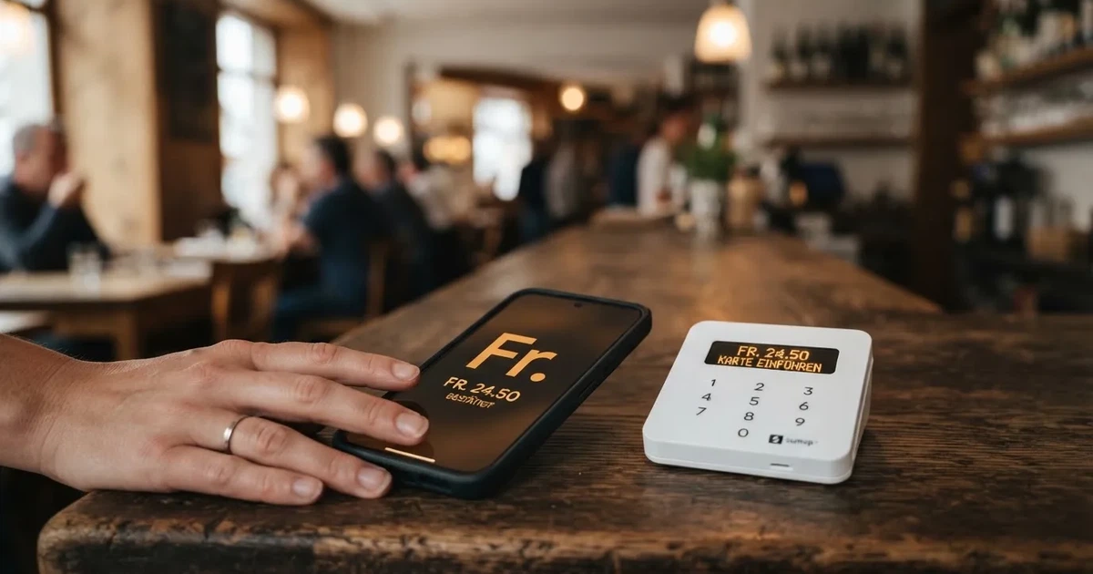 Kartenterminal und Smartphone mit einer ausstehenden Zahlungsbenachrichtigung — 30 franken bonus ohne einzahlung casino