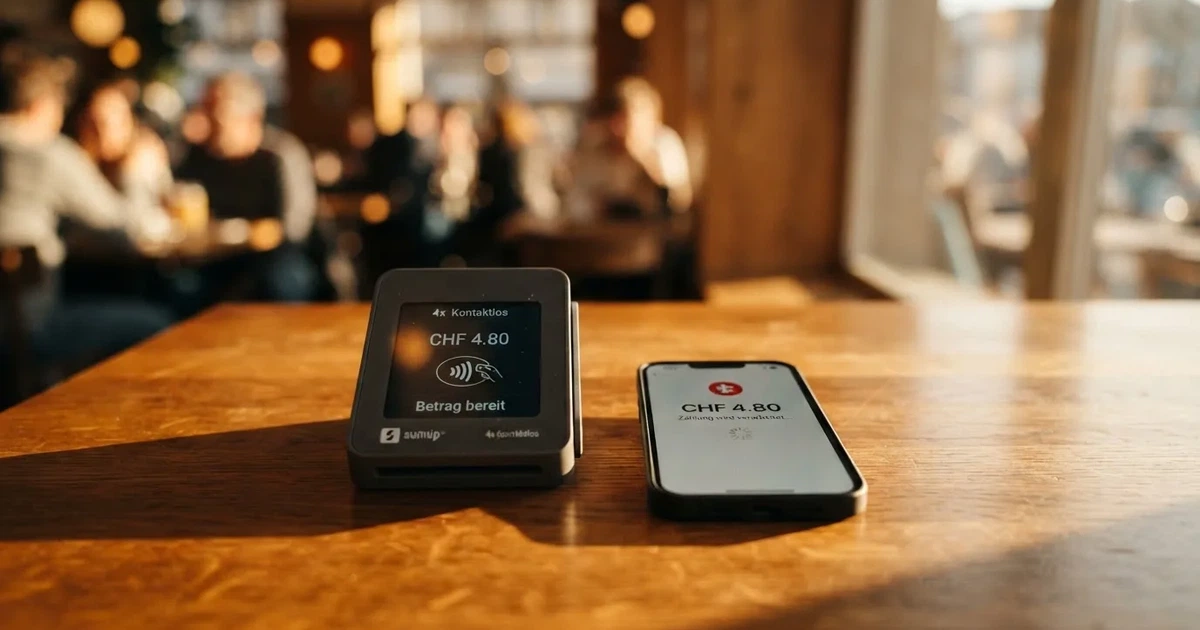 Kartenterminal und Smartphone mit einer ausstehenden Zahlungsbenachrichtigung — 40 franken bonus ohne einzahlung casino
