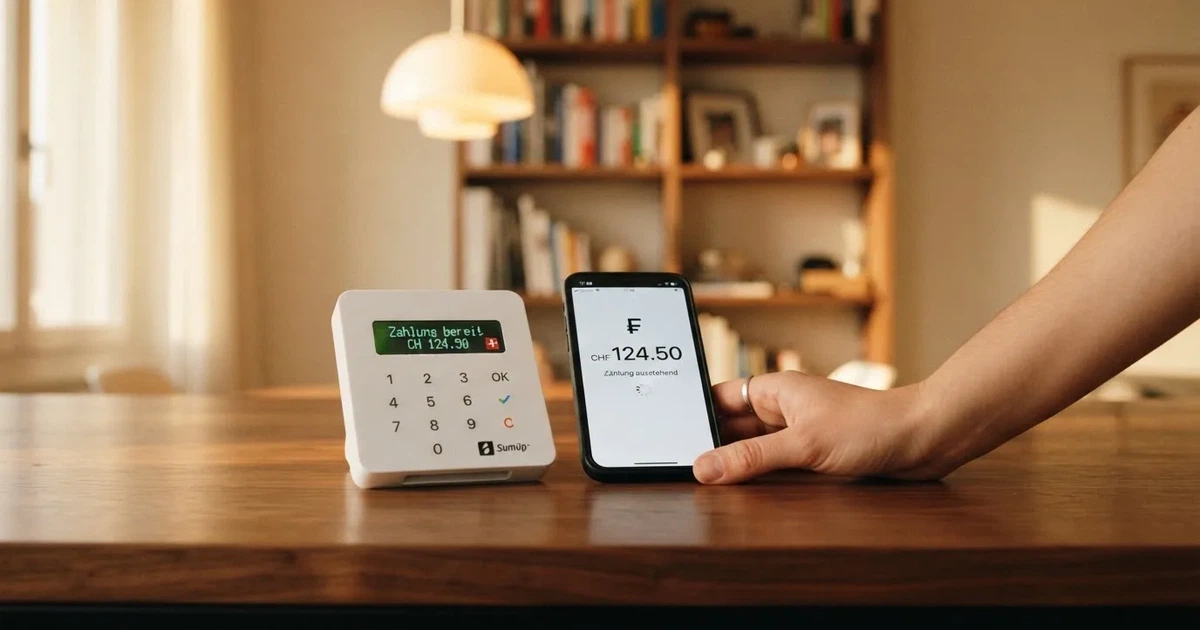 Kartenterminal und Smartphone mit einer ausstehenden Zahlungsbenachrichtigung — 5 franken bonus ohne einzahlung casino
