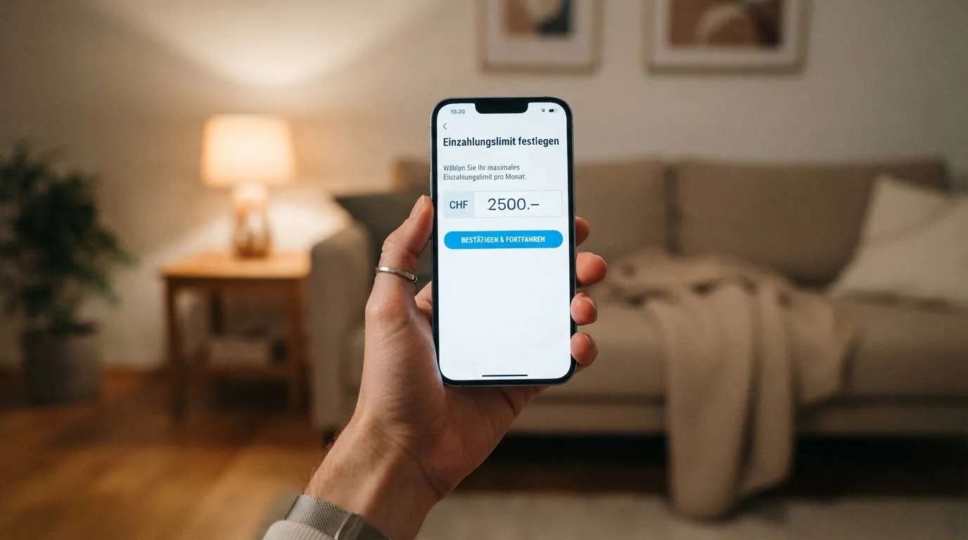 Hand hält ein Smartphone mit einem Formular zur Einzahlungsgrenze, ruhige Stimmung — beste ausländische casinos für schweizer spieler