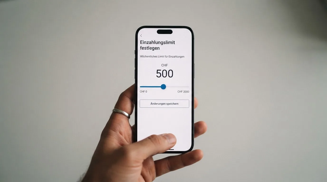 Hand hält ein Smartphone mit einem Formular zur Einzahlungsgrenze, ruhige Stimmung — beste online casino ausland