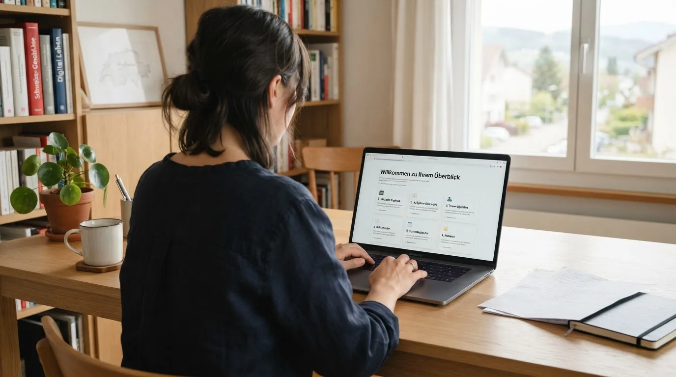 Person am Laptop liest eine Übersichtsseite zu Geldspielen im Internet — beste online casino mit banküberweisung bezahlen
