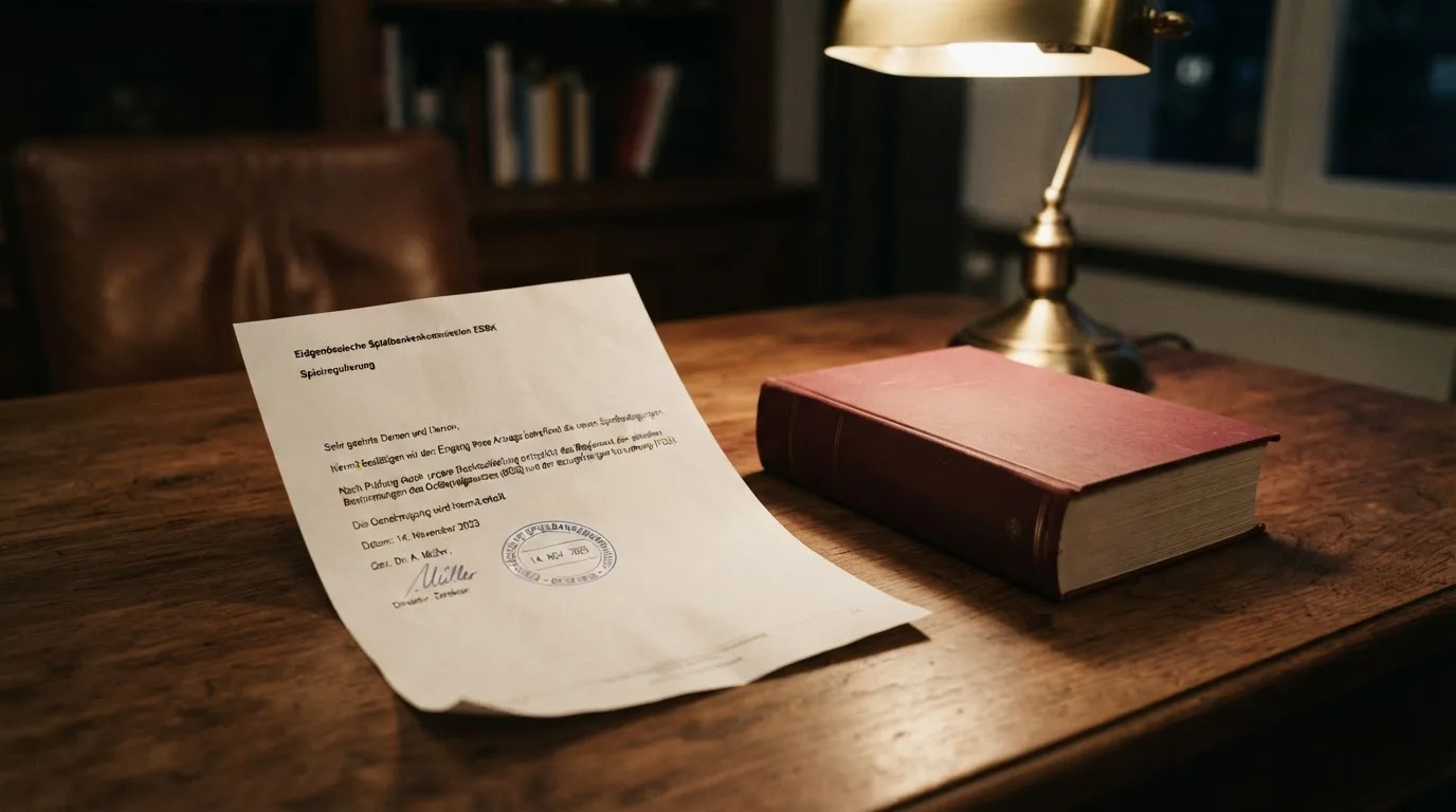 Amtliches Schreiben mit Stempel auf einem Schreibtisch neben einem Gesetzbuch — beste online casino mit cashtocode bezahlen