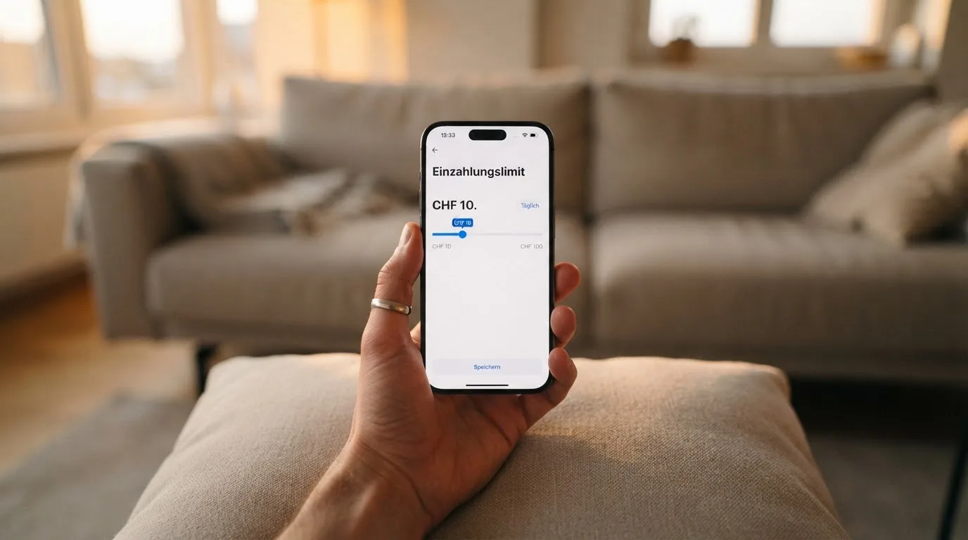 Hand hält ein Smartphone mit einem Formular zur Einzahlungsgrenze, ruhige Stimmung — beste online casinos echtgeld