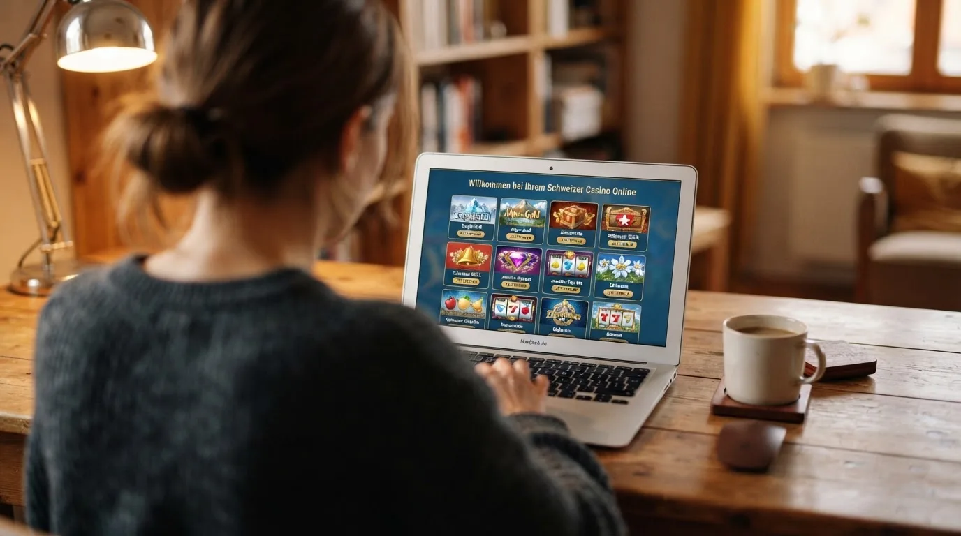 Person am Laptop liest eine Übersichtsseite zu Geldspielen im Internet — beste online spielothek casinos