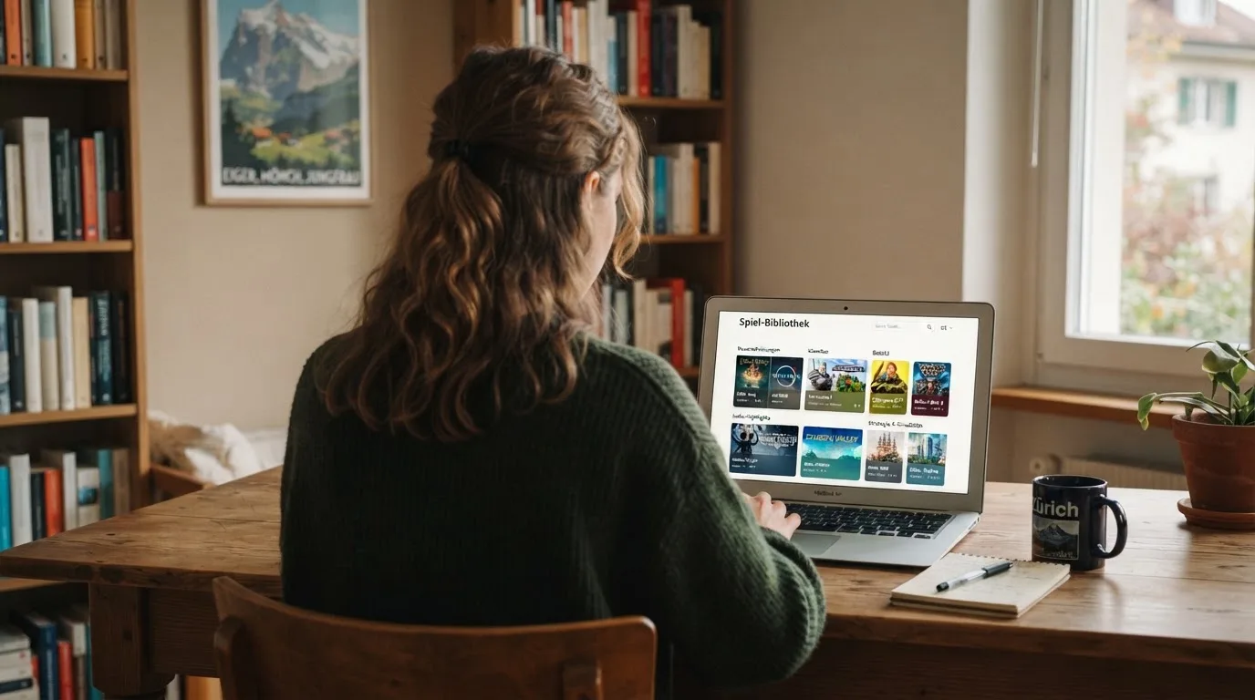 Person am Laptop liest eine Übersichtsseite zu Geldspielen im Internet — bitcoin cash casino vergleich