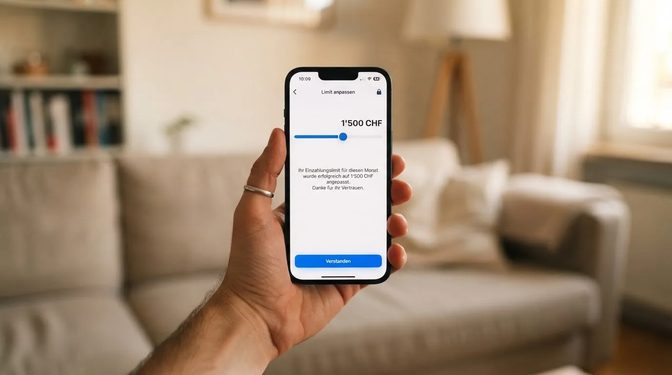 Hand hält ein Smartphone mit einem Formular zur Einzahlungsgrenze, ruhige Stimmung — freie 90 tage qualifikationszeitraum casino