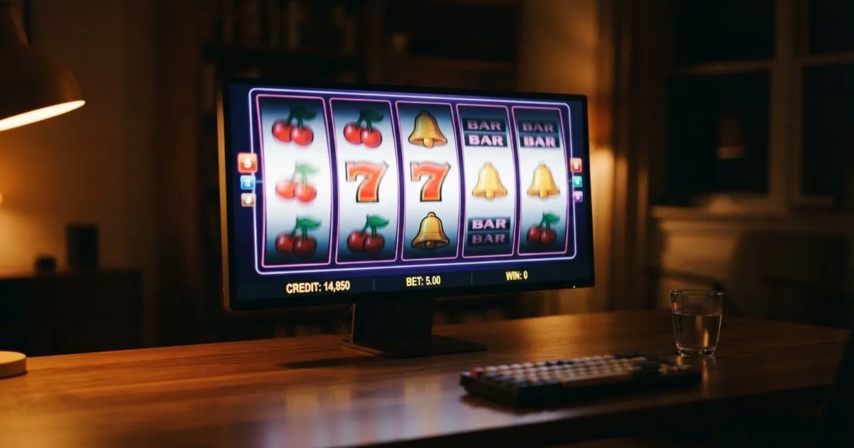 Walzen eines Spielautomaten im Demomodus auf einem Computerbildschirm — online casino bonus ohne einzahlung ohne download